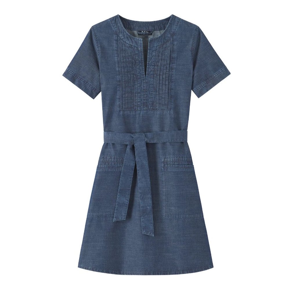 A.P.C. Indigo Cotton Italian Chambray Denim Tie-Front Jess Dress sz 34/XS Womens